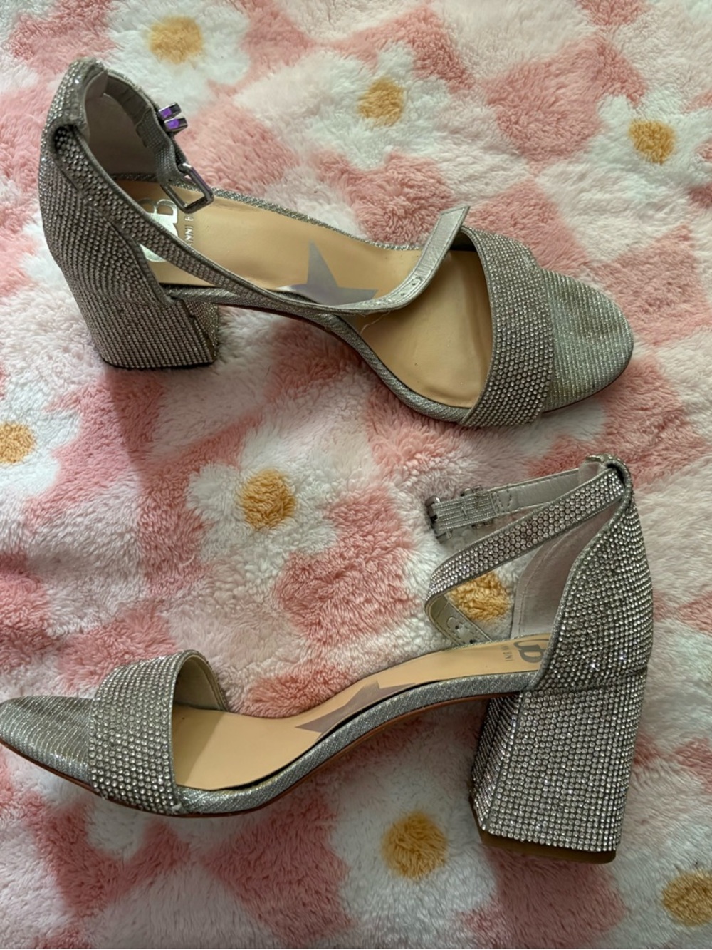 Gianni Bini Silver Rhinestone Block Heel Sandals